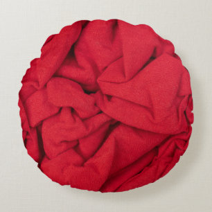 Luxurious Deep Crimson Crumpled Textile Background Round Cushion