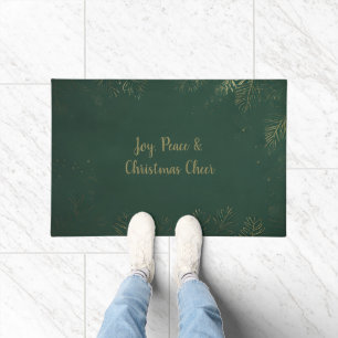 Luxurious Deep Green and Gold Pine Cone Christmas  Doormat