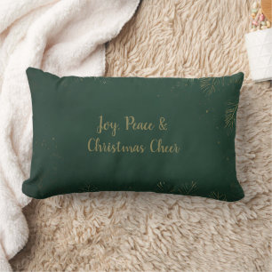 Luxurious Deep Green and Gold Pine Cone Christmas Lumbar Cushion
