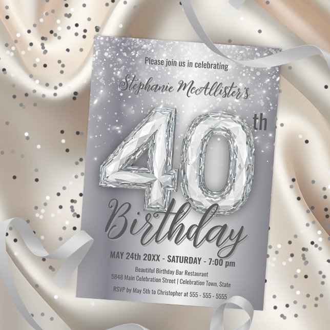 Luxurious Diamond 40th Birthday Celebration Invitation (Creator Uploaded)