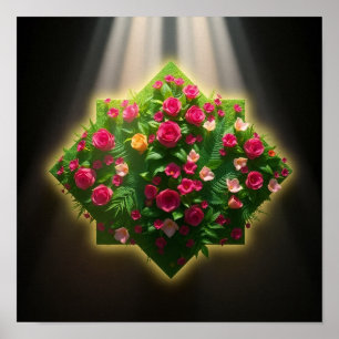 Luxurious Digital Art of Roses and Exotic Flowers Poster