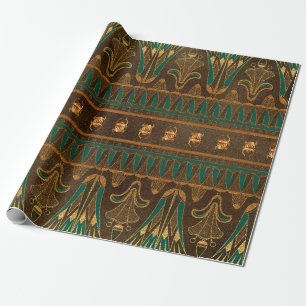 Luxurious Egyptian Floral and Scarab Motif in Gold Wrapping Paper