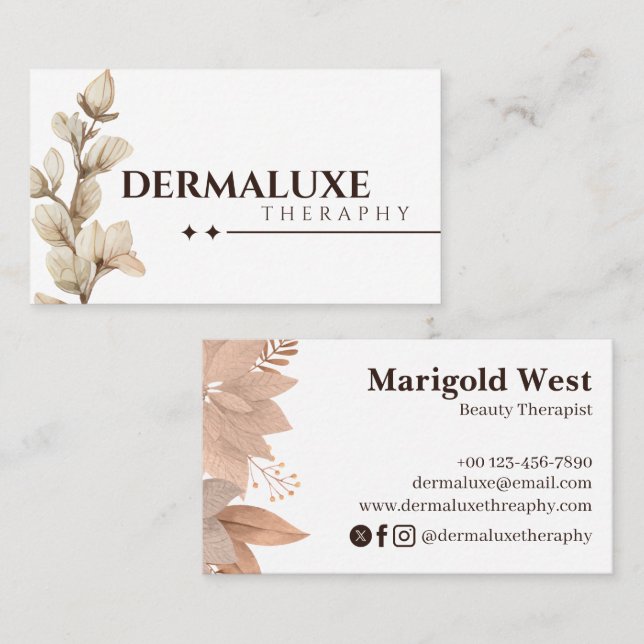 Luxurious Elegant Botanical Soft Beige Marble Leaf Business Card (Front/Back)