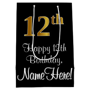 Luxurious, Elegant, Faux Gold Look 12th Birthday Medium Gift Bag