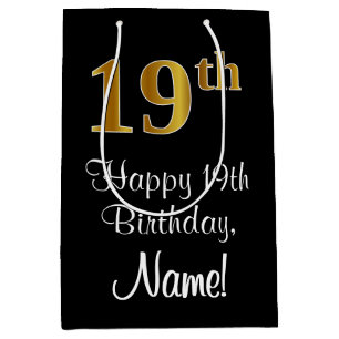 Luxurious, Elegant, Faux Gold Look 19th Birthday Medium Gift Bag