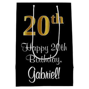 Luxurious, Elegant, Faux Gold Look 20th Birthday Medium Gift Bag