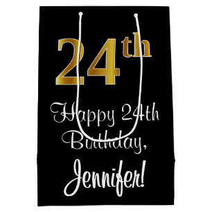 Luxurious, Elegant, Faux Gold Look 24th Birthday Medium Gift Bag