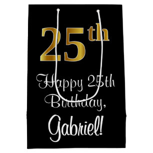 Luxurious, Elegant, Faux Gold Look 25th Birthday Medium Gift Bag