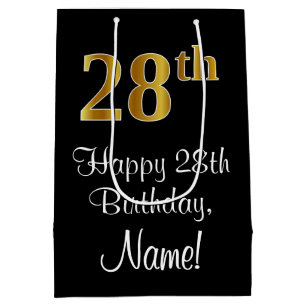 Luxurious, Elegant, Faux Gold Look 28th Birthday Medium Gift Bag