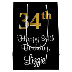 Luxurious, Elegant, Faux Gold Look 34th Birthday Medium Gift Bag