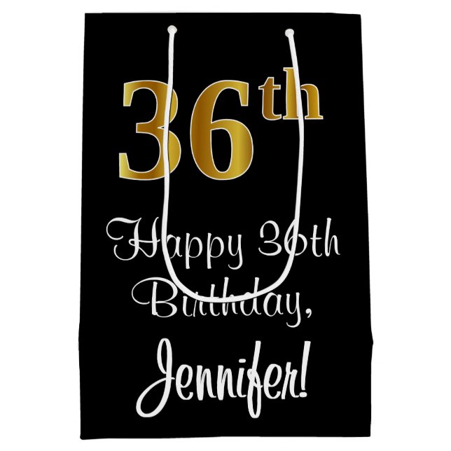 Luxurious, Elegant, Faux Gold Look 36th Birthday Medium Gift Bag (Back)