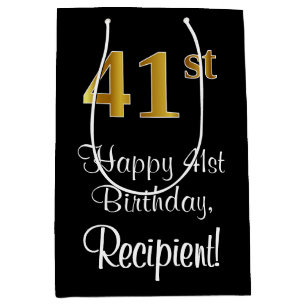 Luxurious, Elegant, Faux Gold Look 41st Birthday Medium Gift Bag