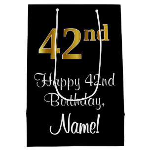 Luxurious, Elegant, Faux Gold Look 42nd Birthday Medium Gift Bag