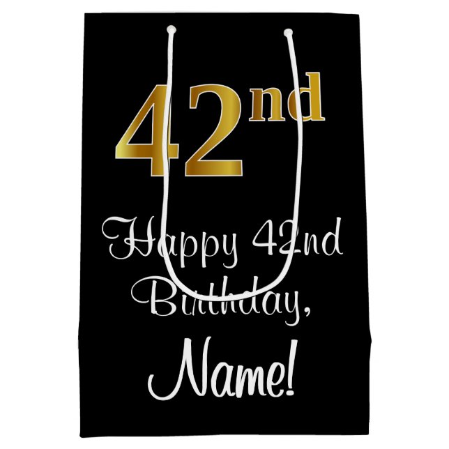 Luxurious, Elegant, Faux Gold Look 42nd Birthday Medium Gift Bag (Back)