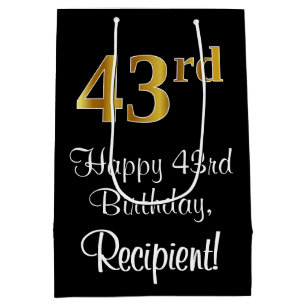 Luxurious, Elegant, Faux Gold Look 43rd Birthday Medium Gift Bag