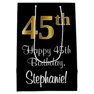 Luxurious, Elegant, Faux Gold Look 45th Birthday Medium Gift Bag