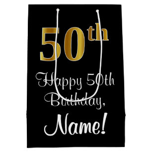 Luxurious, Elegant, Faux Gold Look 50th Birthday Medium Gift Bag