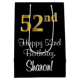 Luxurious, Elegant, Faux Gold Look 52nd Birthday Medium Gift Bag