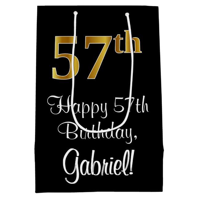 Luxurious, Elegant, Faux Gold Look 57th Birthday Medium Gift Bag (Back)