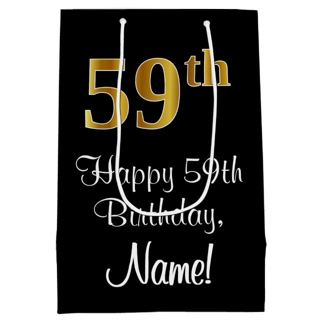 Luxurious, Elegant, Faux Gold Look 59th Birthday Medium Gift Bag (Back)
