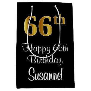 Luxurious, Elegant, Faux Gold Look 66th Birthday Medium Gift Bag