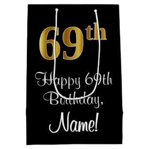 Luxurious, Elegant, Faux Gold Look 69th Birthday Medium Gift Bag