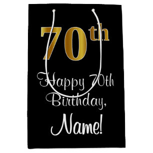 Luxurious, Elegant, Faux Gold Look 70th Birthday Medium Gift Bag