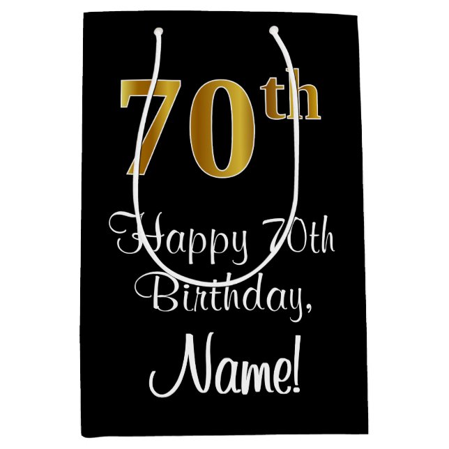 Luxurious, Elegant, Faux Gold Look 70th Birthday Medium Gift Bag (Front)