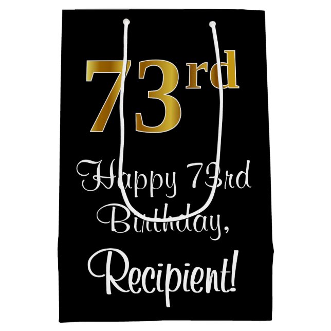 Luxurious, Elegant, Faux Gold Look 73rd Birthday Medium Gift Bag (Back)