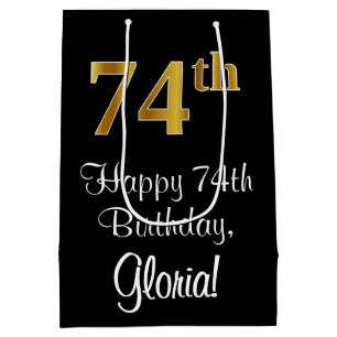 Luxurious, Elegant, Faux Gold Look 74th Birthday Medium Gift Bag