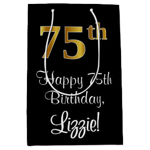 Luxurious, Elegant, Faux Gold Look 75th Birthday Medium Gift Bag