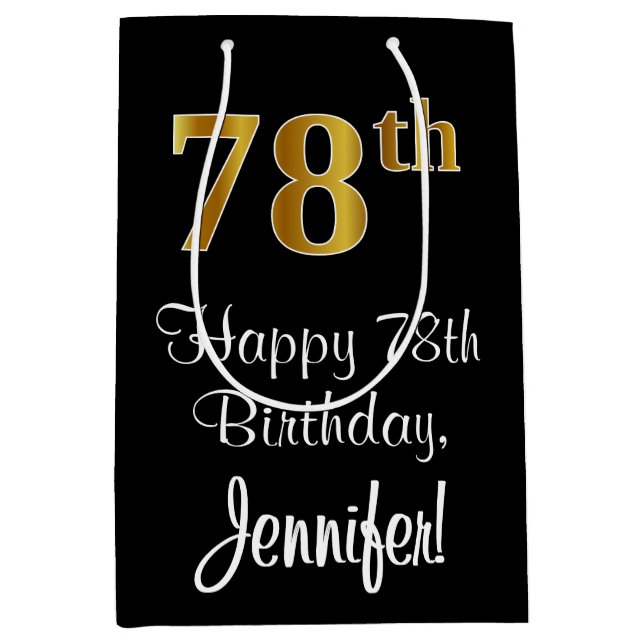 Luxurious, Elegant, Faux Gold Look 78th Birthday Medium Gift Bag (Front)