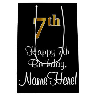 Luxurious, Elegant, Faux Gold Look 7th Birthday Medium Gift Bag