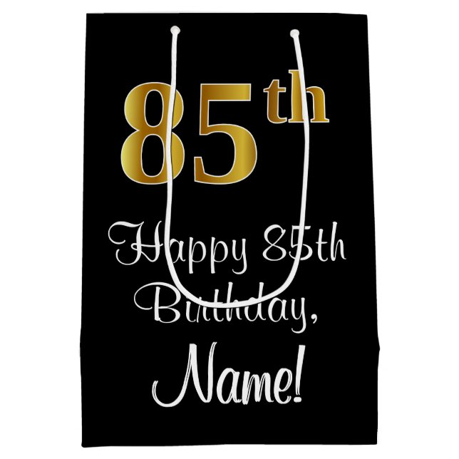 Luxurious, Elegant, Faux Gold Look 85th Birthday Medium Gift Bag (Back)