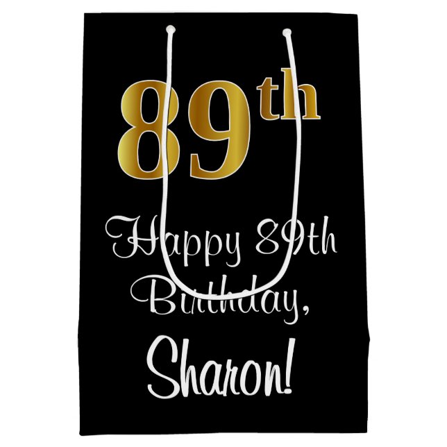 Luxurious, Elegant, Faux Gold Look 89th Birthday Medium Gift Bag (Back)