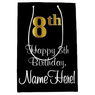 Luxurious, Elegant, Faux Gold Look 8th Birthday Medium Gift Bag