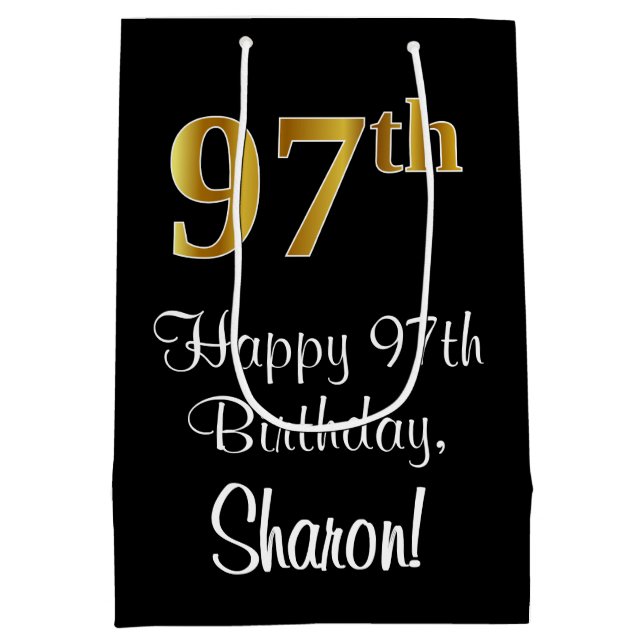 Luxurious, Elegant, Faux Gold Look 97th Birthday Medium Gift Bag (Back)