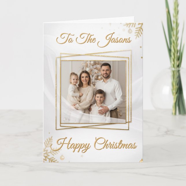 Luxurious Elegant Gold Frame Photo Christmas Card (Front)