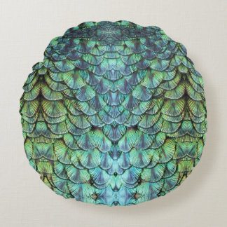 Luxurious Elegant Peacock Back Feathers Ornament Round Cushion