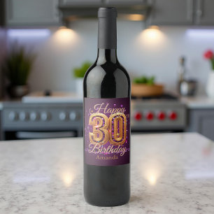 Luxurious Elegant Purple and Gold 30th Birthday Wine Label
