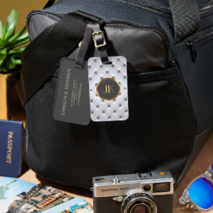 luxurious Elegant silver gold tufted monogrammed Luggage Tag
