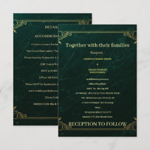Luxurious Emerald Gold Marble Wedding Invitation