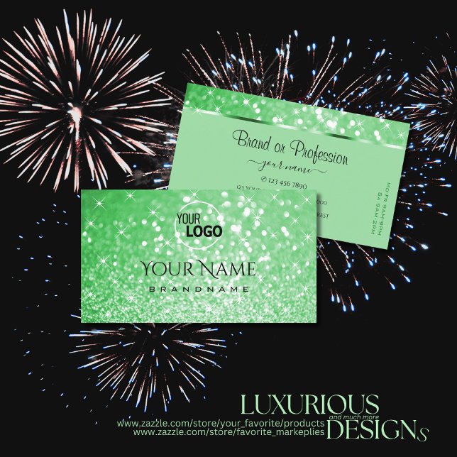 Luxurious Emerald Green Glitter Stars and Logo Business Card (Creator Uploaded)
