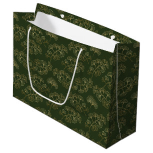Luxurious Emerald Green Gold Botanical Leaf Large Gift Bag