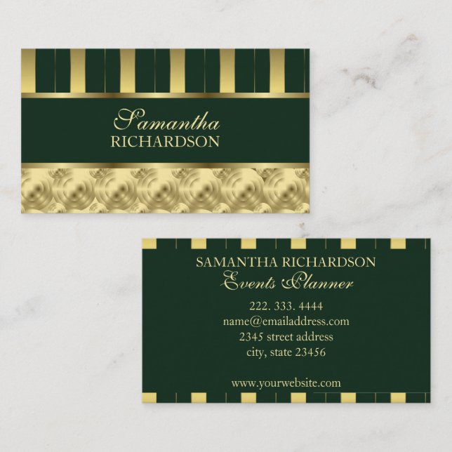 Luxurious Emerald Green Gold Stripes Geometric Business Card (Front/Back)