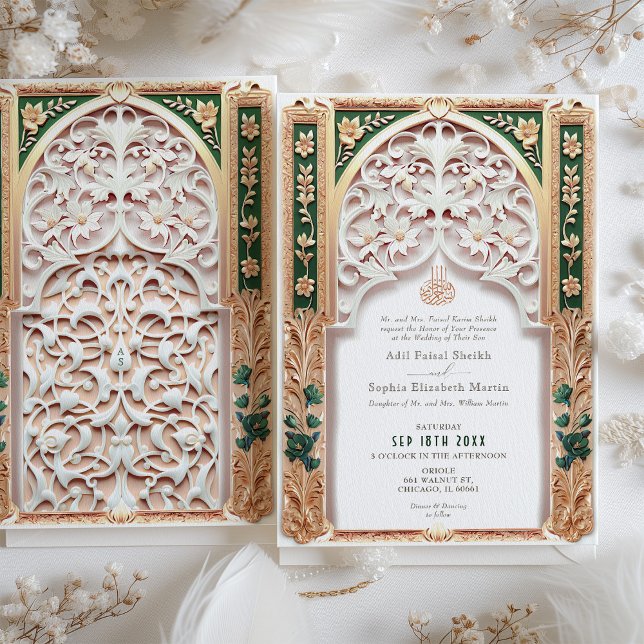 Luxurious Emerald Green Islamic Wedding Arabesque Invitation (Creator Uploaded)