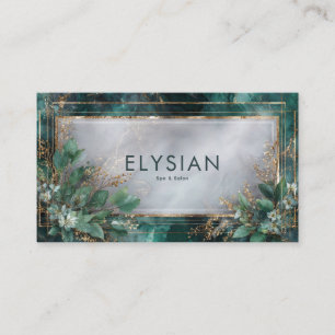 Luxurious Emerald Green Marble & Botanical Gold Business Card