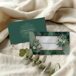 Luxurious Emerald Green Marble & Botanical Gold Business Card