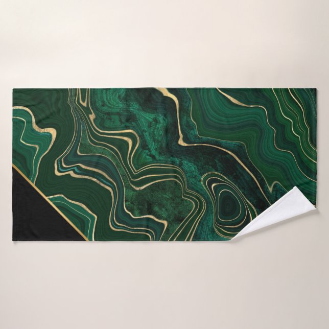 LUXURIOUS EMERALD GREEN MARBLE GOLD BATH TOWEL SET (Bath Towel)