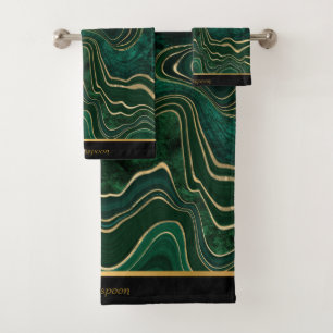 LUXURIOUS EMERALD GREEN MARBLE GOLD CUSTOM  BATH TOWEL SET
